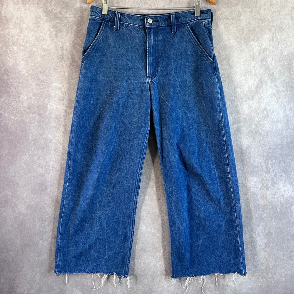Abercrombie & Fitch Jeans Womens 27/4 S Blue Mid Rise Wide Leg Raw Hem 155255221